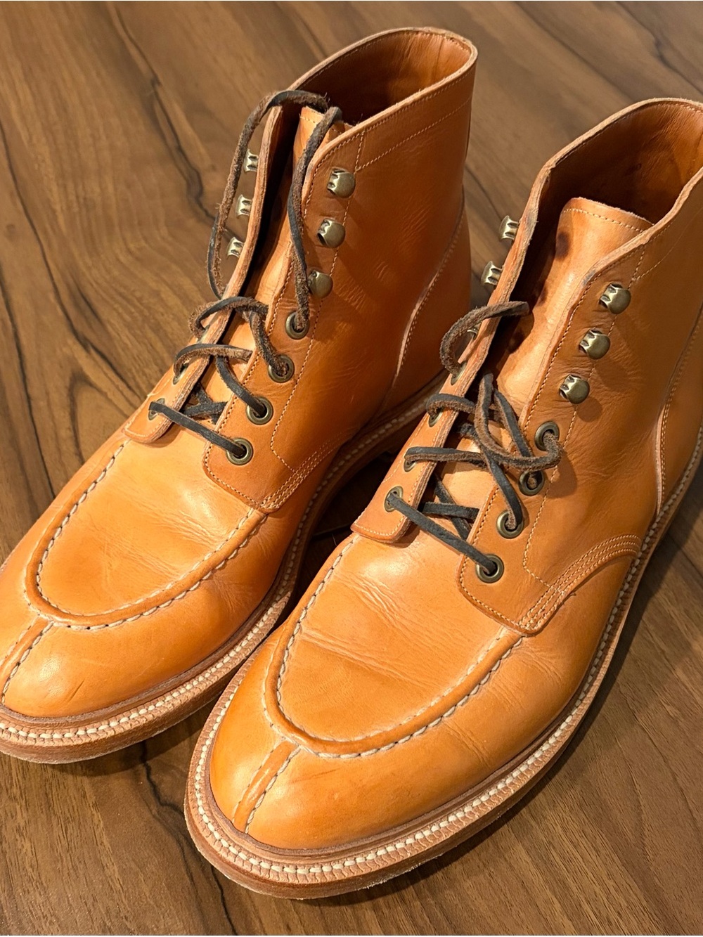 Premium Tan Leather Moc Toe Work Boots - Brand Unspecified